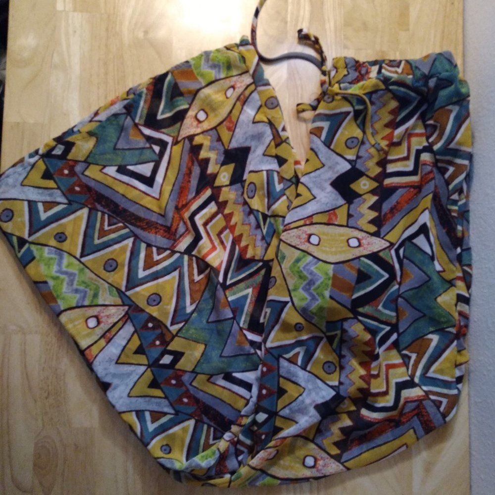 Vintage Sugarmint Abstract Geometric Bell Bottom Pants Sheer Beach